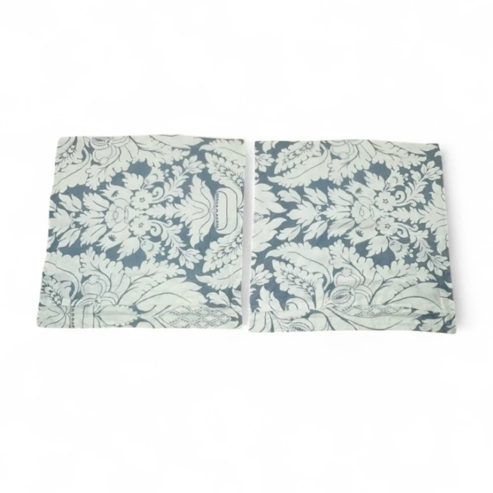 Set of 2 Pottery‎ Barn Blue & White Paisley Floral 100% Linen Euro Shams